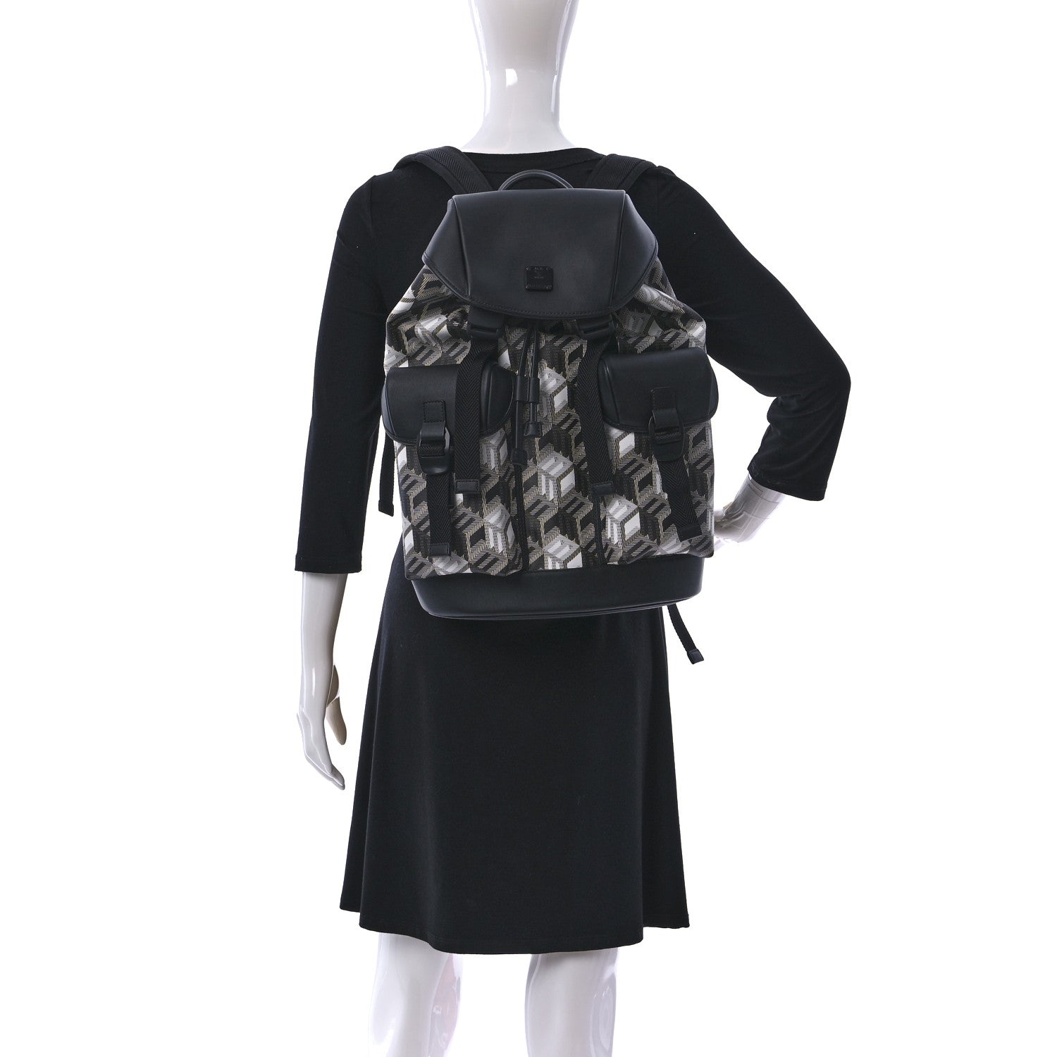 MCM Canvas Nappa Cubic Monogram Brandenburg Backpack Black White 2 of 11