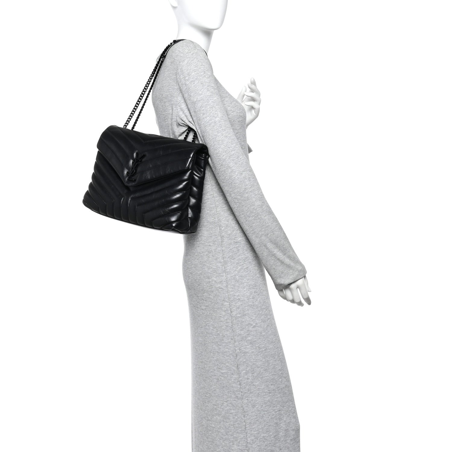 Saint Laurent Calfskin Y Quilted Monogram Monochrome Medium Loulou Chain Satchel Black Black 2 of 13