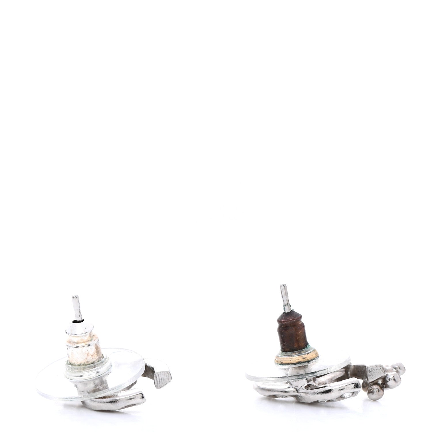 Chanel Crystal Pearl Camellia CC Earrings Silver 4 of 5