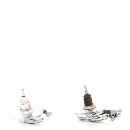 Chanel Crystal Pearl Camellia CC Earrings Silver 4 of 5