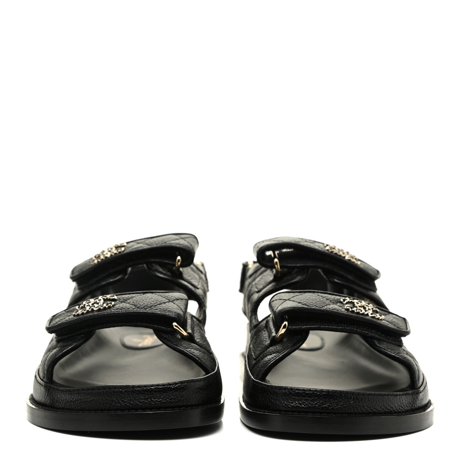 Chanel Grained Calfskin Velcro Dad Sandals 37.5 Black 2 of 8