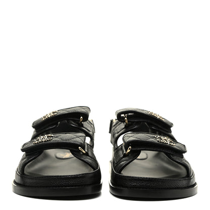 Chanel Grained Calfskin Velcro Dad Sandals 37.5 Black 2 of 8