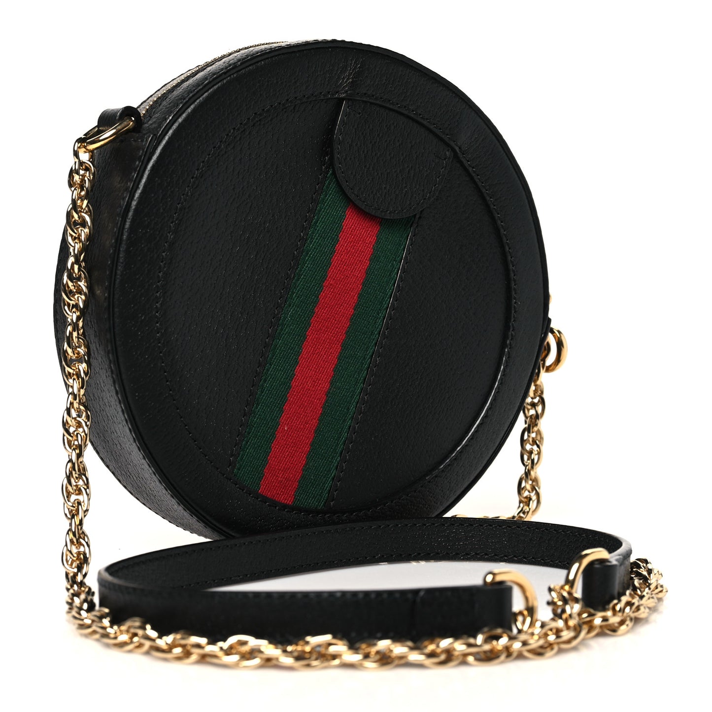 Grained Calfskin Web Mini Ophidia Round Shoulder Bag Black