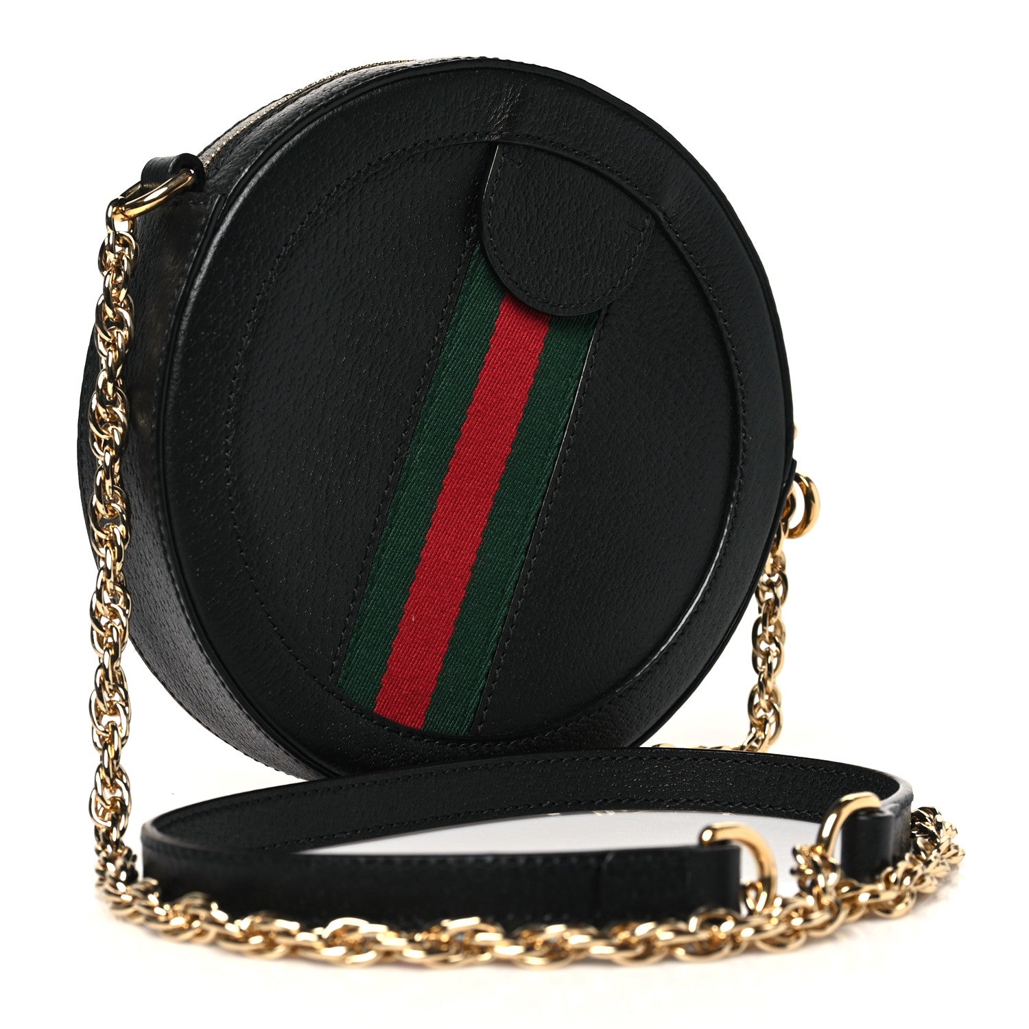 Gucci Grained Calfskin Web Mini Ophidia Round Shoulder Bag Black 3 of 10