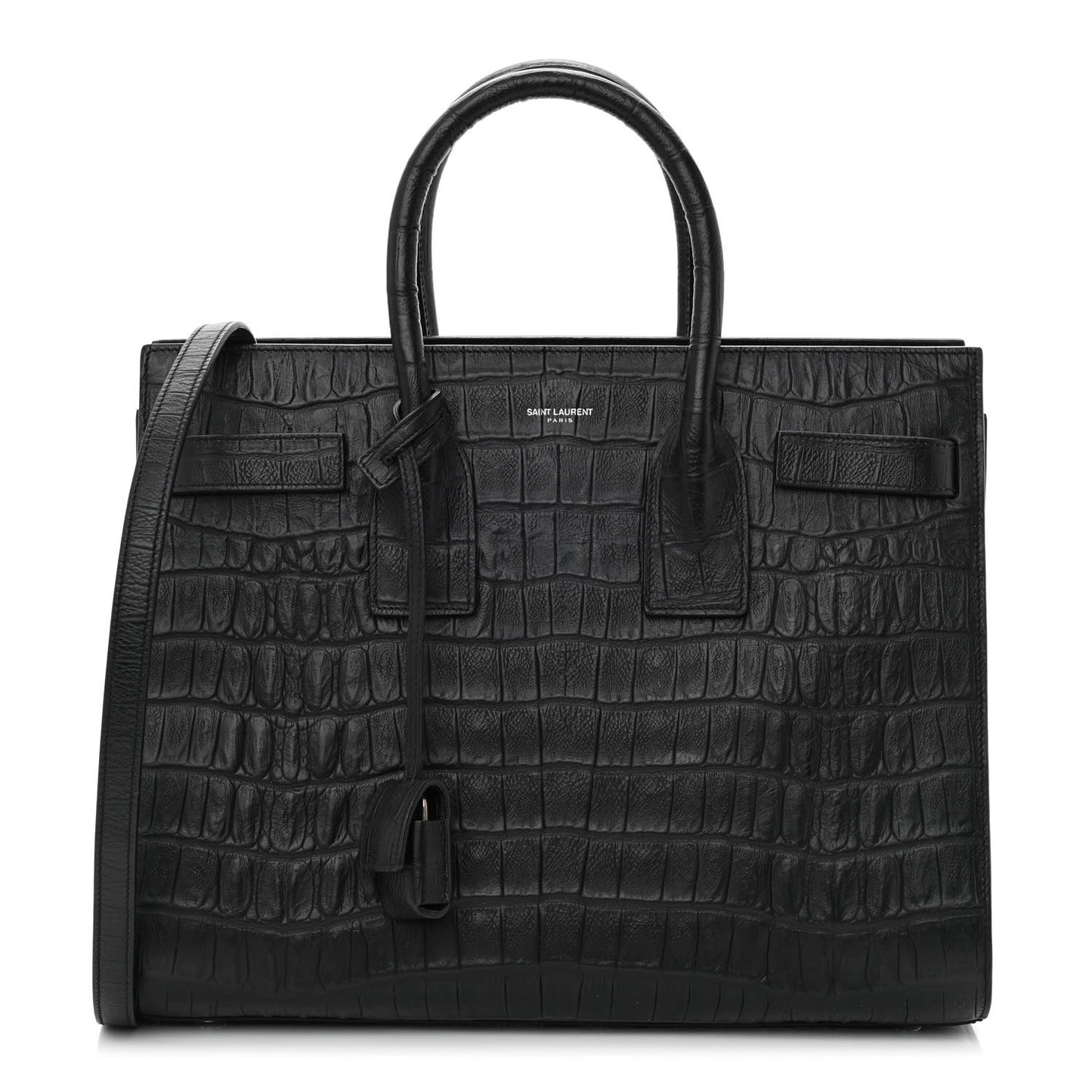 Calfskin Crocodile Embossed Small Sac de Jour Black