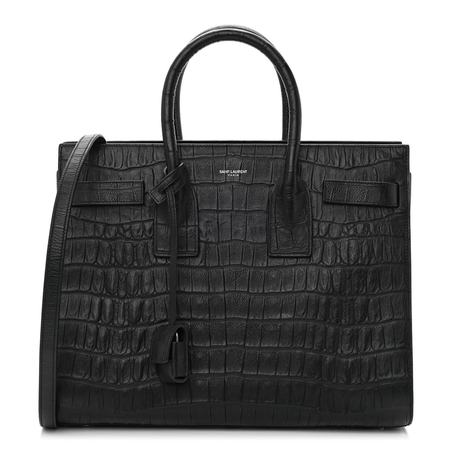 Saint Laurent Calfskin Crocodile Embossed Small Sac de Jour Black 1 of 11