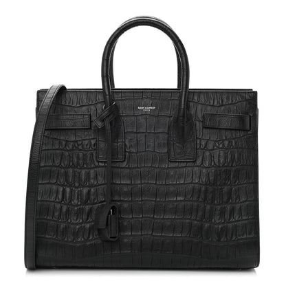 Saint Laurent Calfskin Crocodile Embossed Small Sac de Jour Black 1 of 11