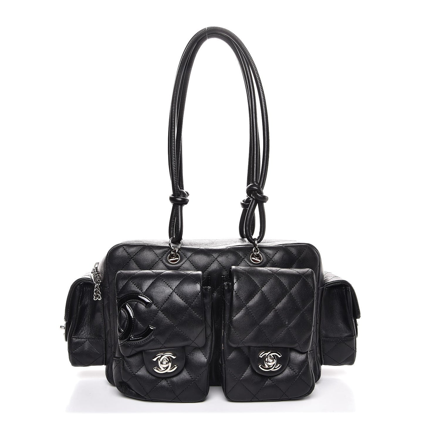 Calfskin Quilted Small Cambon Multipocket Reporter Black