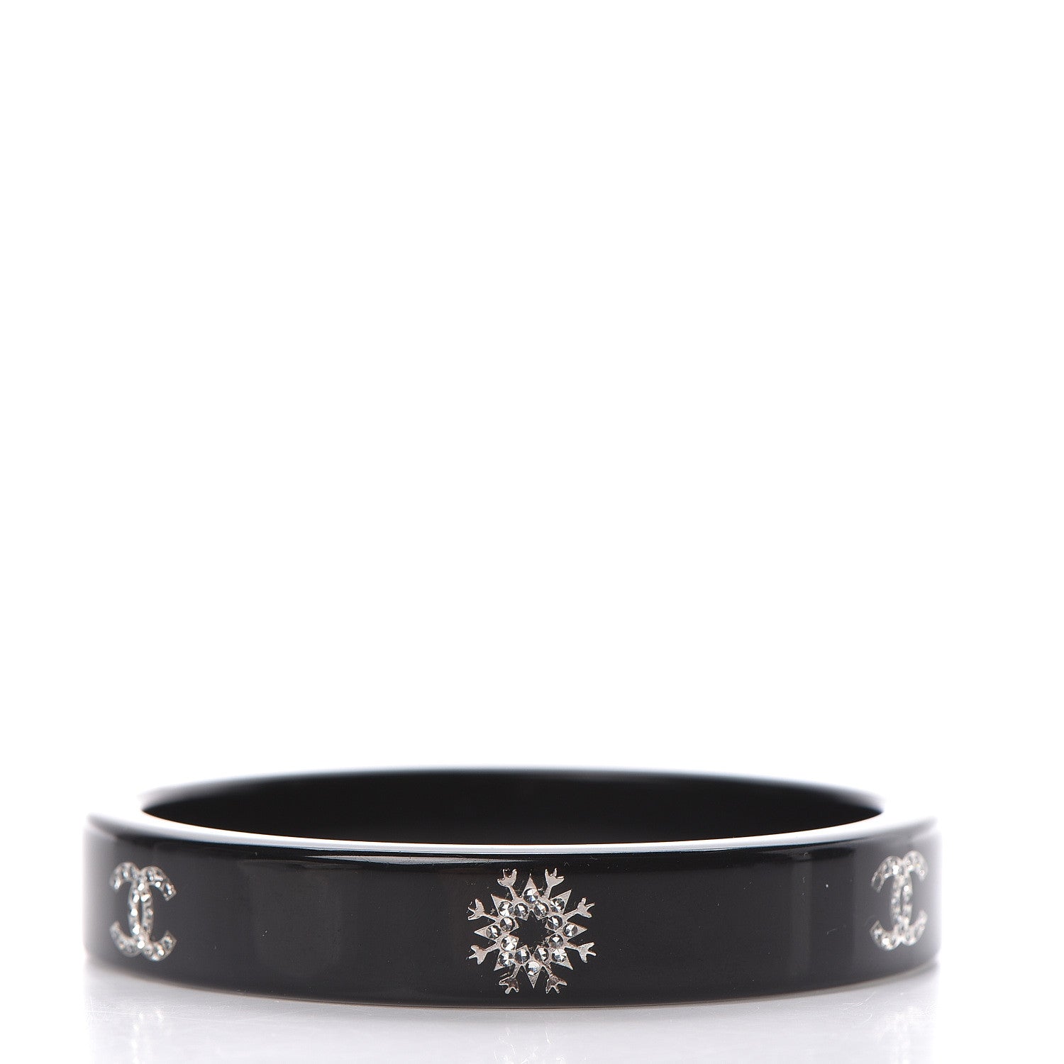 Chanel Resin Crystal Snowflake CC Bangle Black 3 of 4