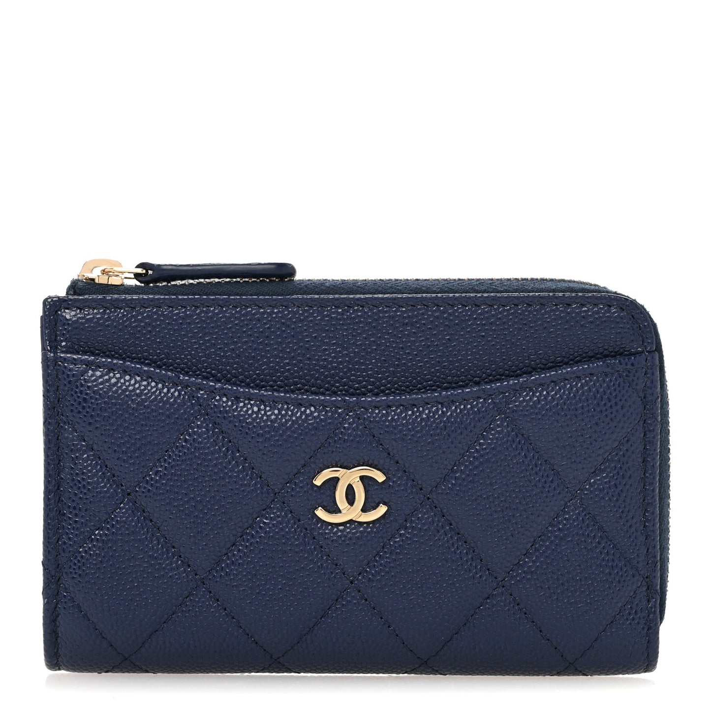 Caviar Quilted CC Zip Around Card Holder Navy