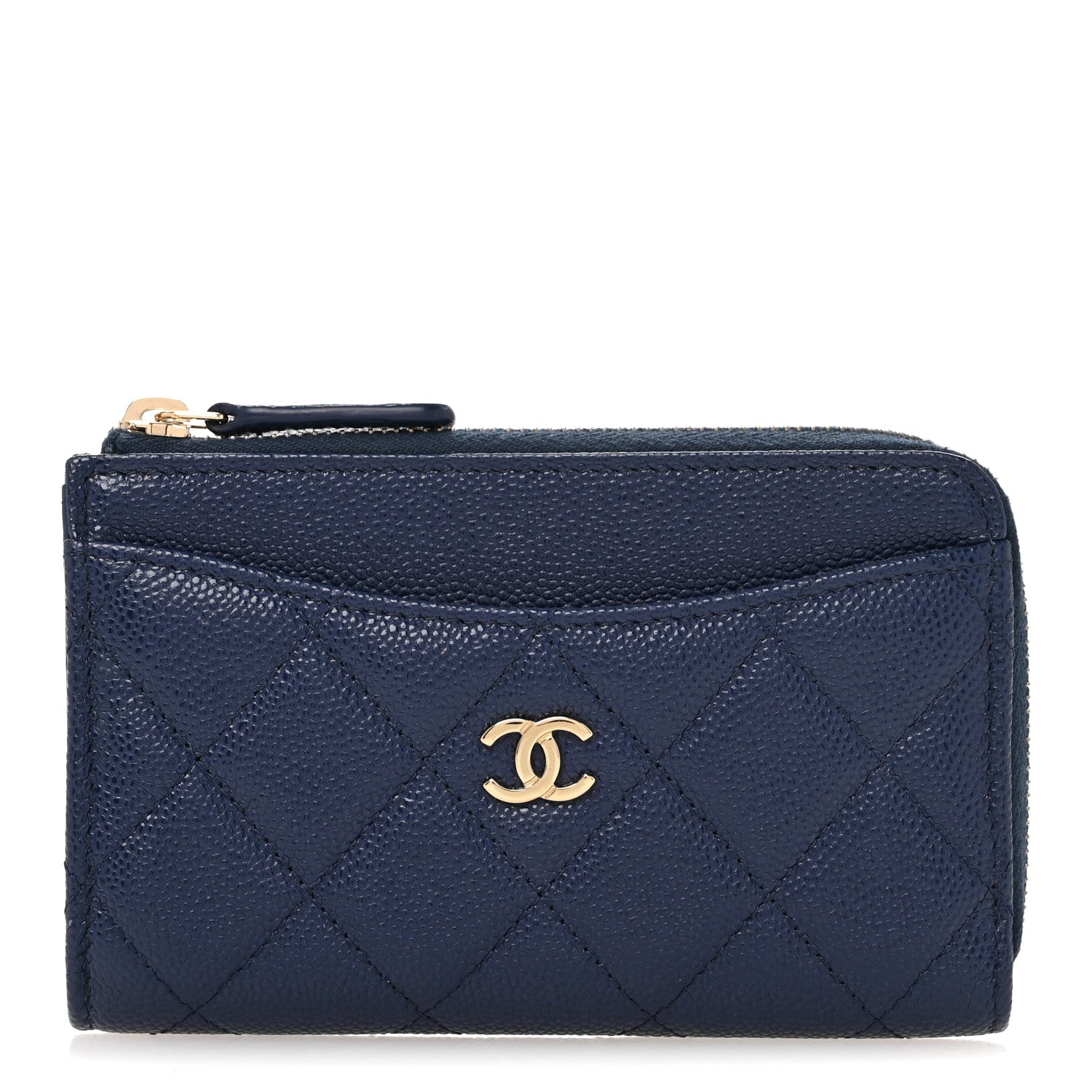 Chanel Caviar Quilted CC Zip Around Card Holder Navy 1 of 10