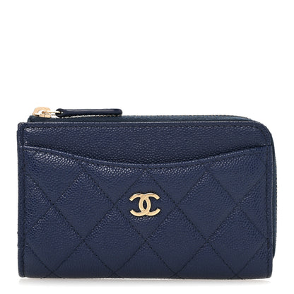 Chanel Caviar Quilted CC Zip Around Card Holder Navy 1 of 10