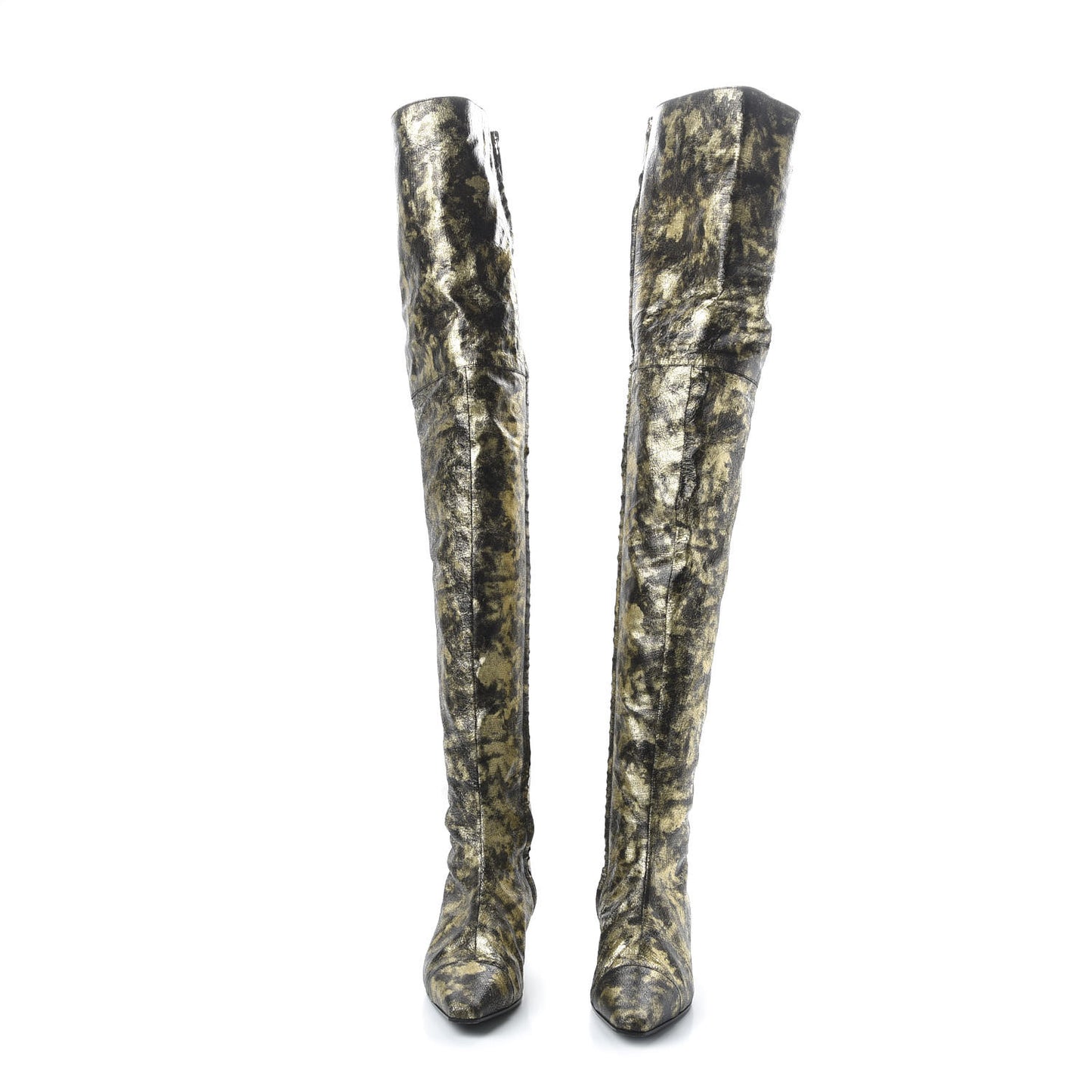 Metallic Lambskin Over the Knee Boots 37 Gold Black