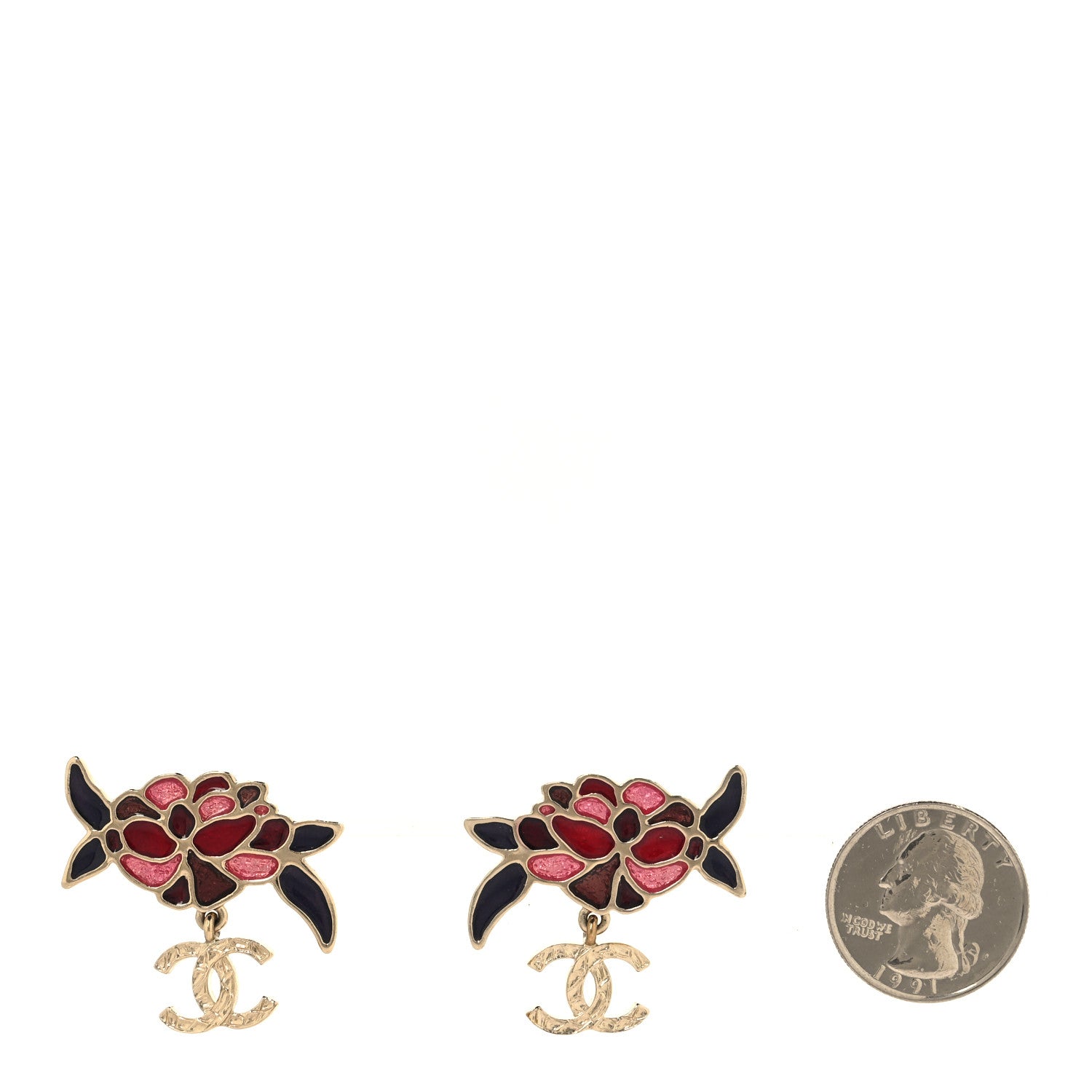 Chanel Metal Enamel CC Camellia Earrings Pink Gold Multicolor 2 of 4