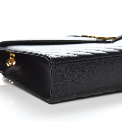 Saint Laurent Grain De Poudre Matelasse Chevron Large Monogram Satchel Black 5 of 10