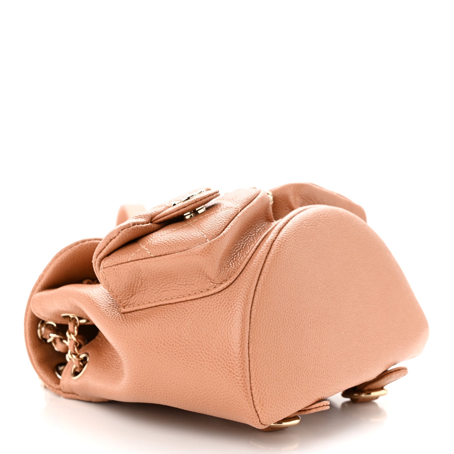 Shiny Caviar Quilted Small Duma Pockets Drawstring Backpack Dark Beige
