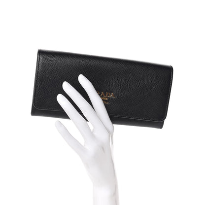 Prada Saffiano Metal Continental Flap Wallet Black 2 of 8