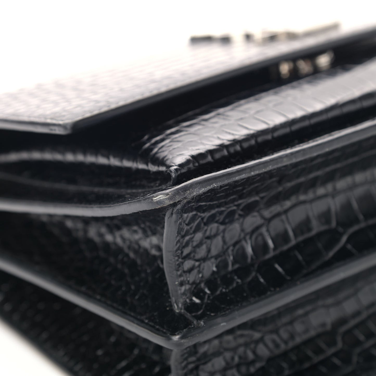 Calfskin Crocodile Embossed Monogram Sunset Black