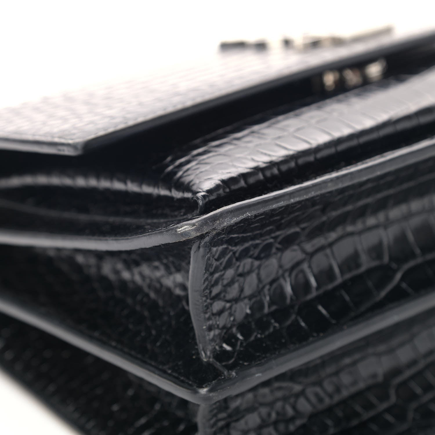 Saint Laurent Calfskin Crocodile Embossed Monogram Sunset Black 9 of 10