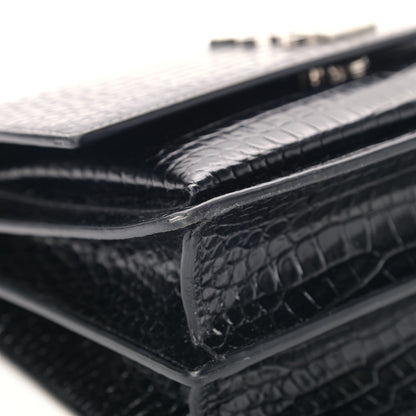 Saint Laurent Calfskin Crocodile Embossed Monogram Sunset Black 9 of 10
