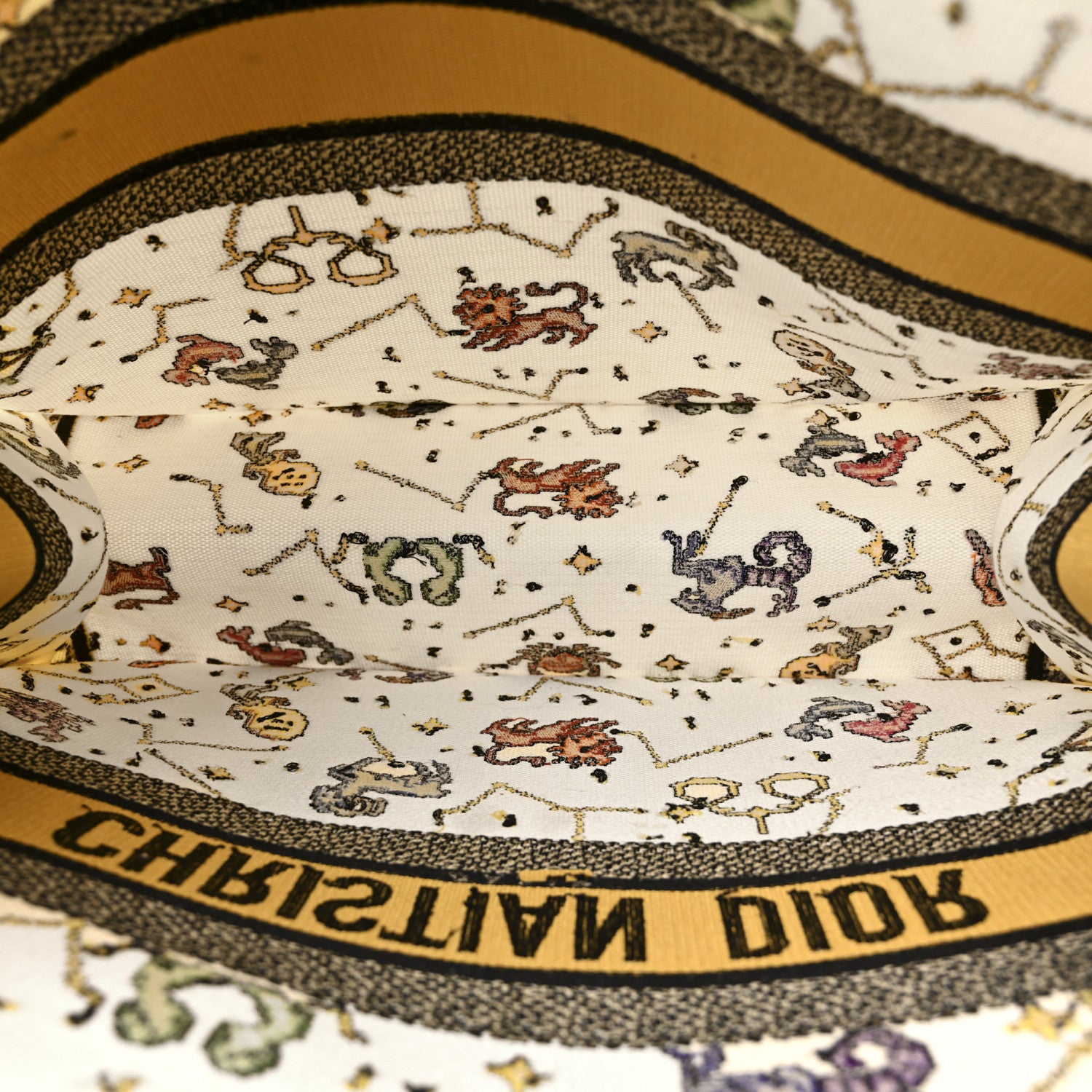 Christian Dior Canvas Embroidered Large Pixel Zodiac Book Tote Latte Multicolor 5 of 10