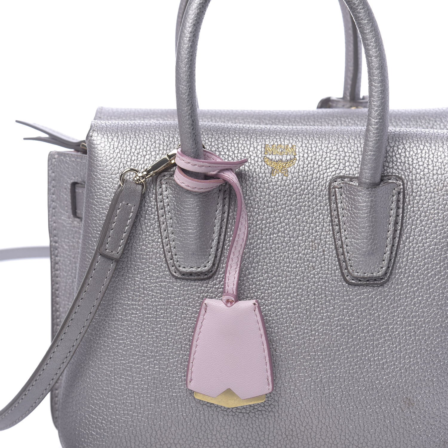 MCM Metallic Grained Calfskin Mini Milla Tote Spike Silver 8 of 15