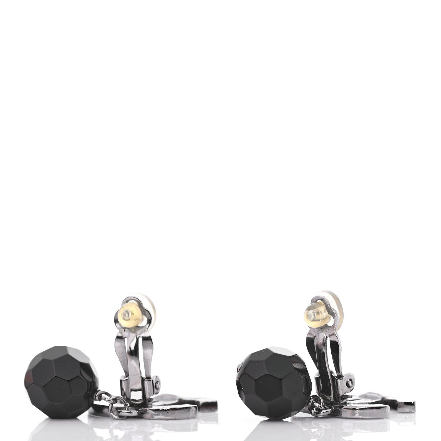 Chanel Ruthenium CC Bead Drop Clip On Earrings Black 3 of 4