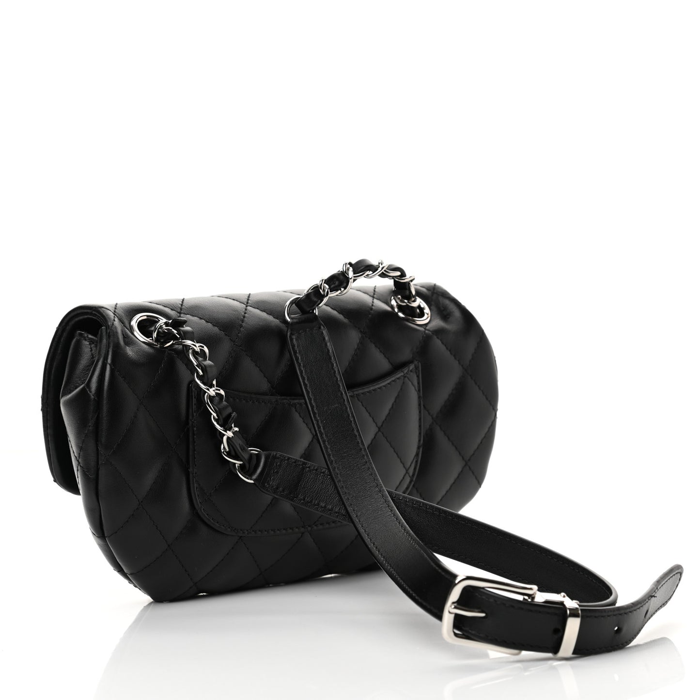 Calfskin Quilted CC Uniform Flap Belt Bag Black
