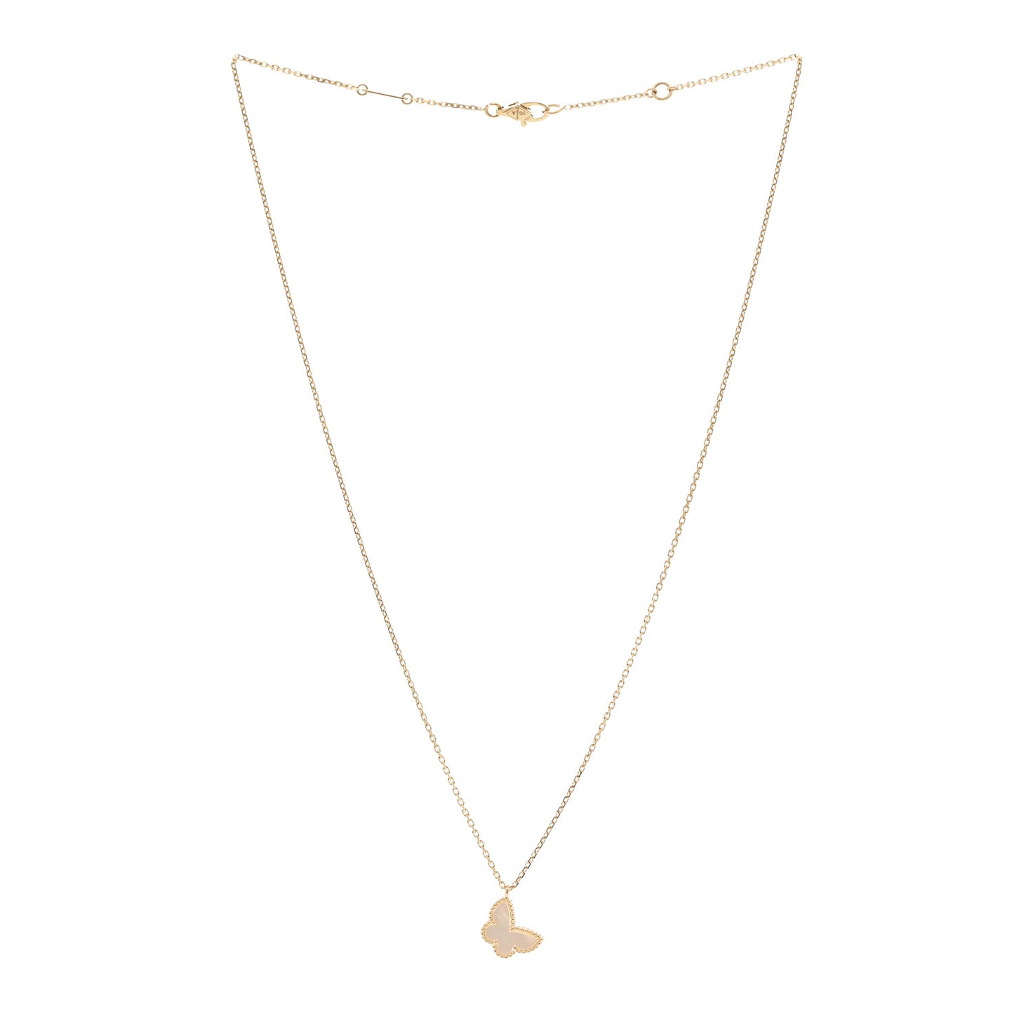 18K Yellow Gold Mother of Pearl Sweet Alhambra Butterfly Pendant Necklace