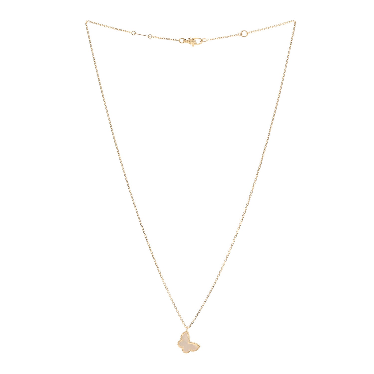 Van Cleef & Arpels 18K Yellow Gold Mother of Pearl Sweet Alhambra Butterfly Pendant Necklace 3 of 5