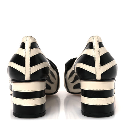 Gucci Malaga Kid Zebra Inlay GG Marmont Fringe Loafer 50mm Pumps 39.5 Mystic White Black 6 of 13