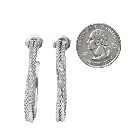David Yurman Sterling Silver Diamond Extra Large Crossover Hoop Earrings 2 of 4