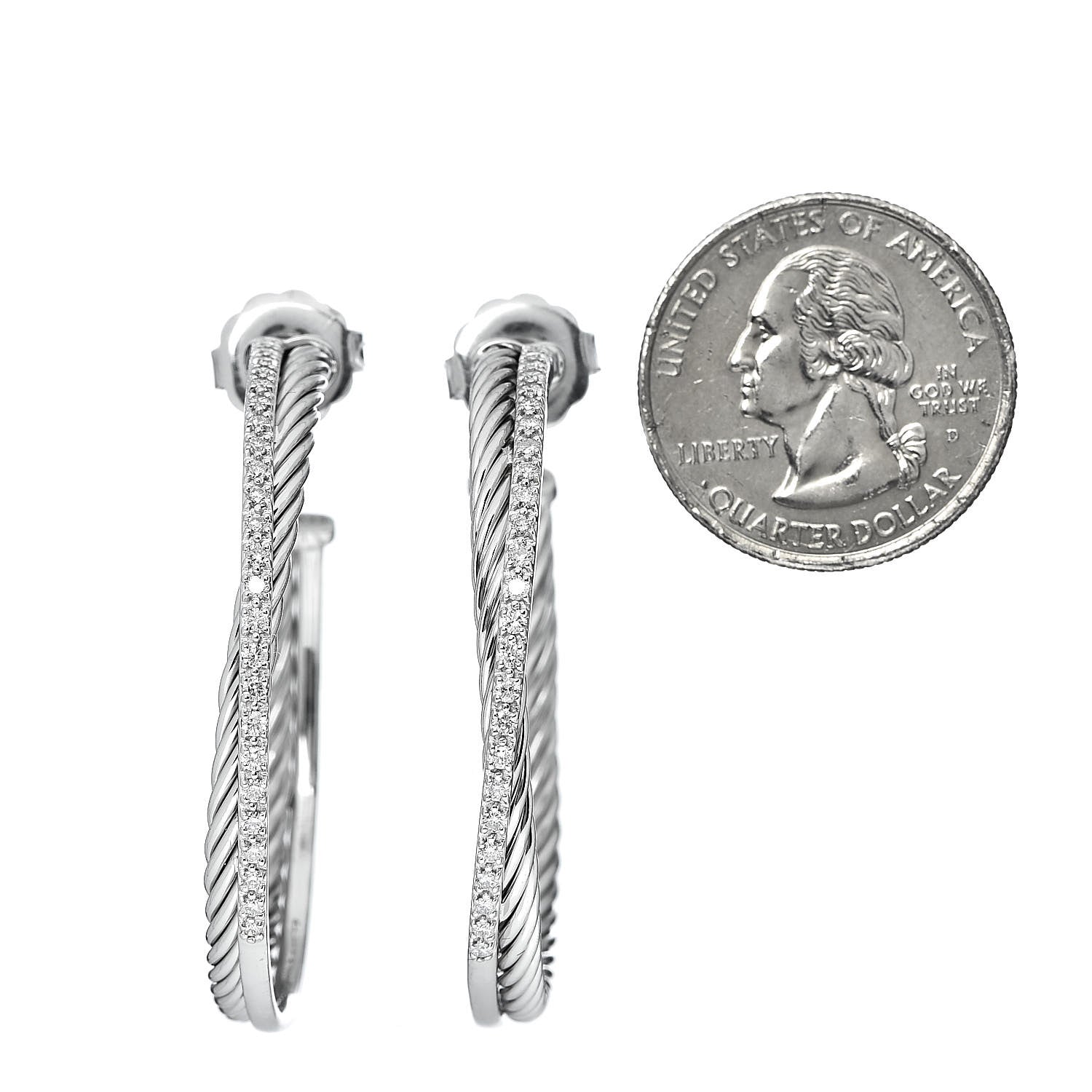 David Yurman Sterling Silver Diamond Extra Large Crossover Hoop Earrings 2 of 4