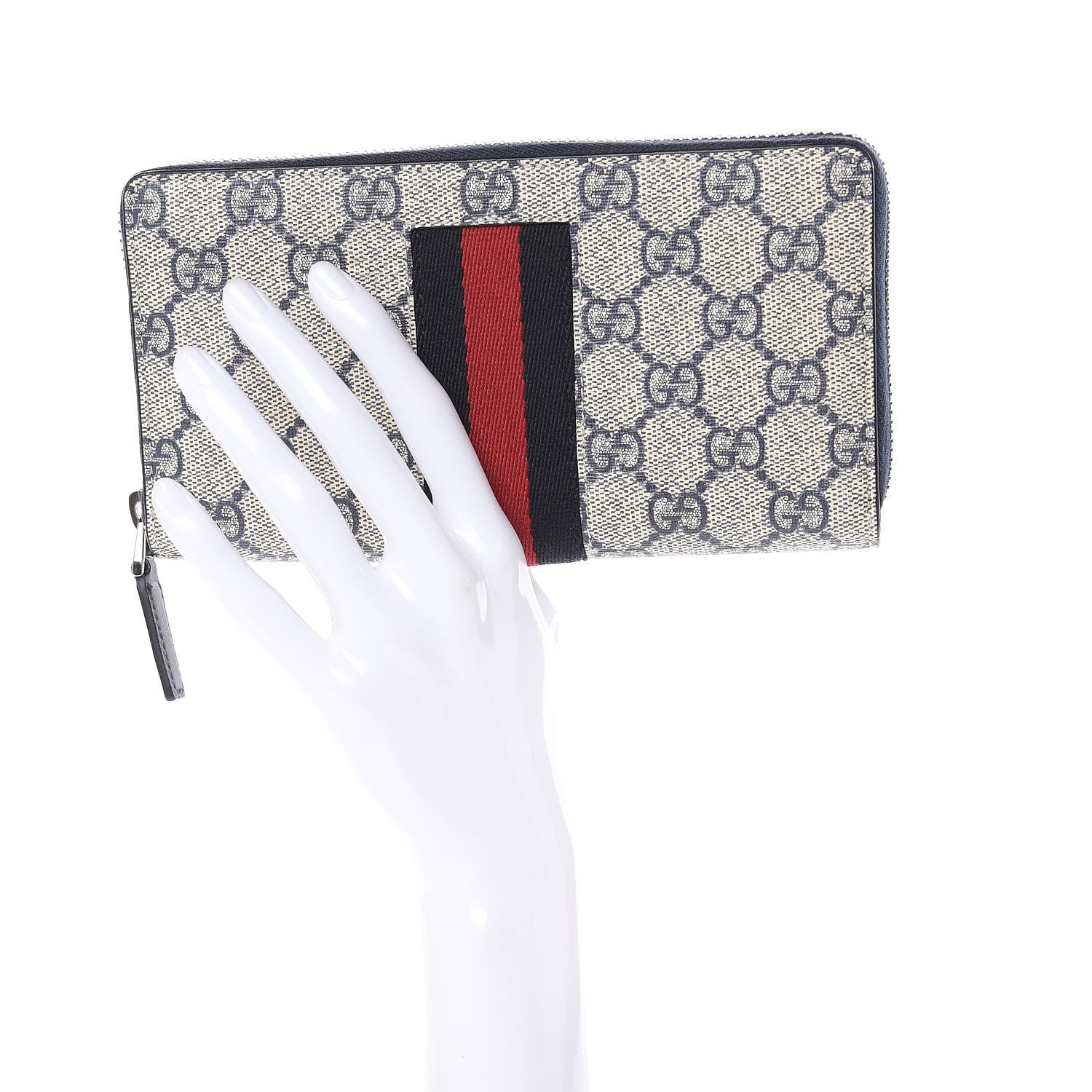 Gucci GG Supreme Monogram Web Zip Around Wallet Beige Blue 2 of 8