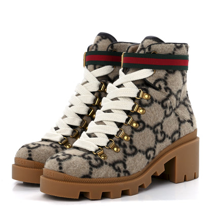 Gucci Covered Wool GG Monogram Womens Lace Up Combat Ankle Boots 35.5 Beige Ebony Cocoa 3 of 8