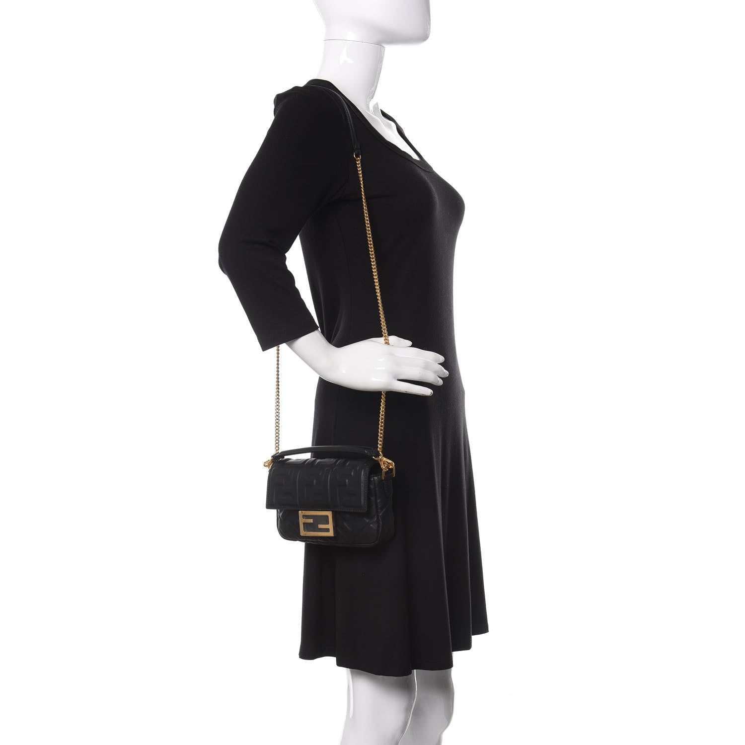 Fendi Nappa FF 1974 Embossed Mini Baguette Black 2 of 11