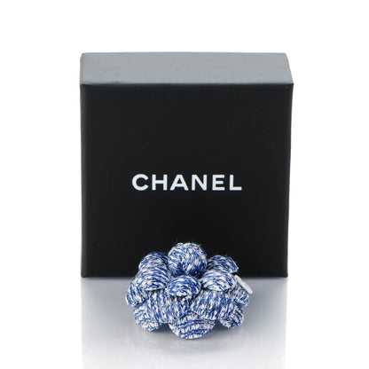 Chanel Tweed Camellia CC Brooch Lapel Pin Blue 5 of 5