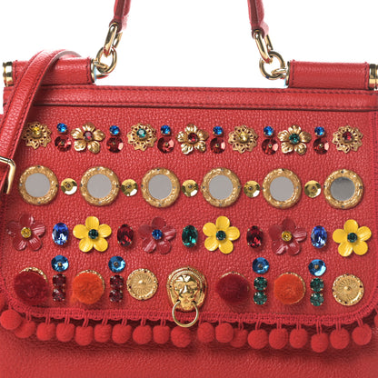 Dolce & Gabbana Calfskin Embellished Medium Miss Sicily Satchel Red 7 of 15