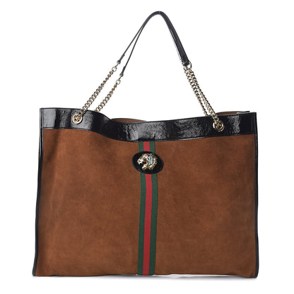 Gucci Suede Patent Maxi Rajah Chain Tote Nocciola Black 1 of 9