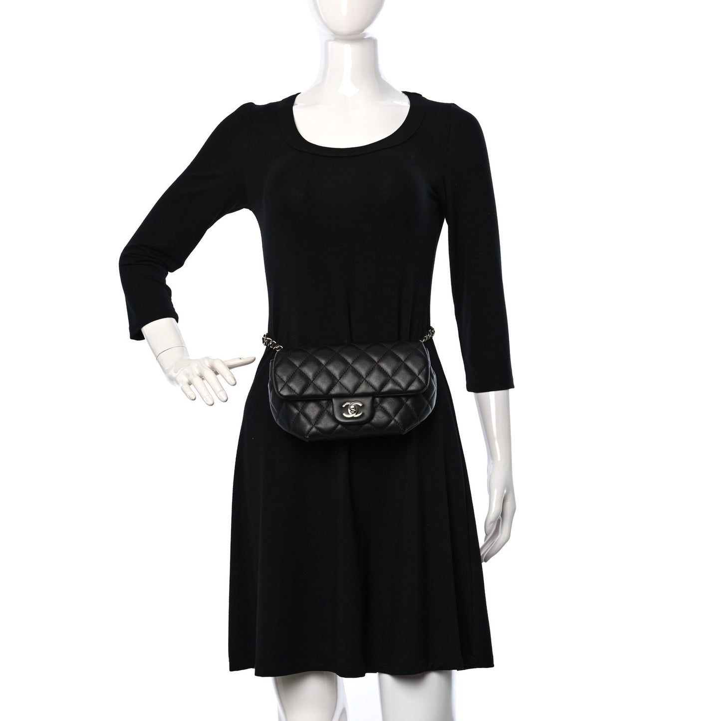 Calfskin Quilted CC Uniform Flap Belt Bag Black