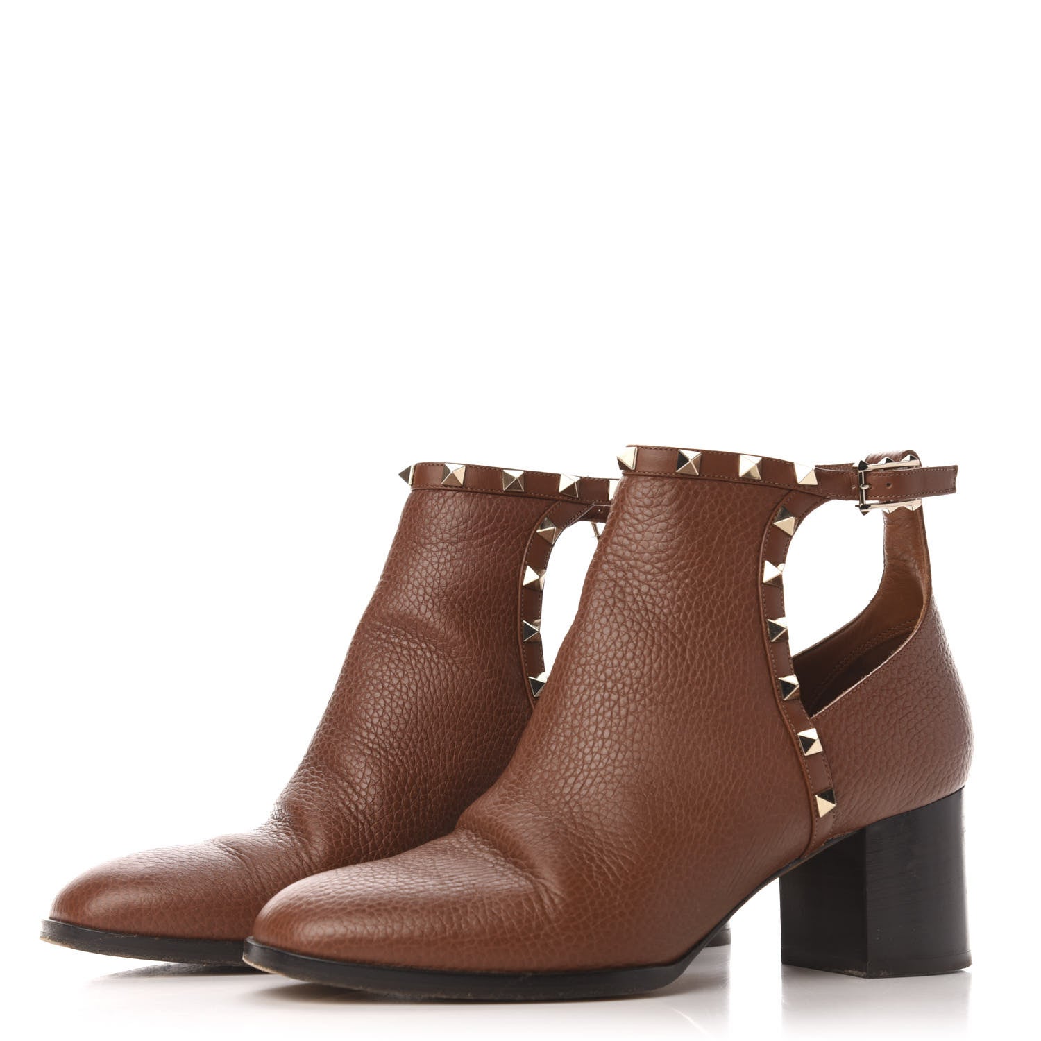 Valentino Garavani Grained Calfskin Cutout Rockstud Ankle Boots 39 Bright Cognac 3 of 10