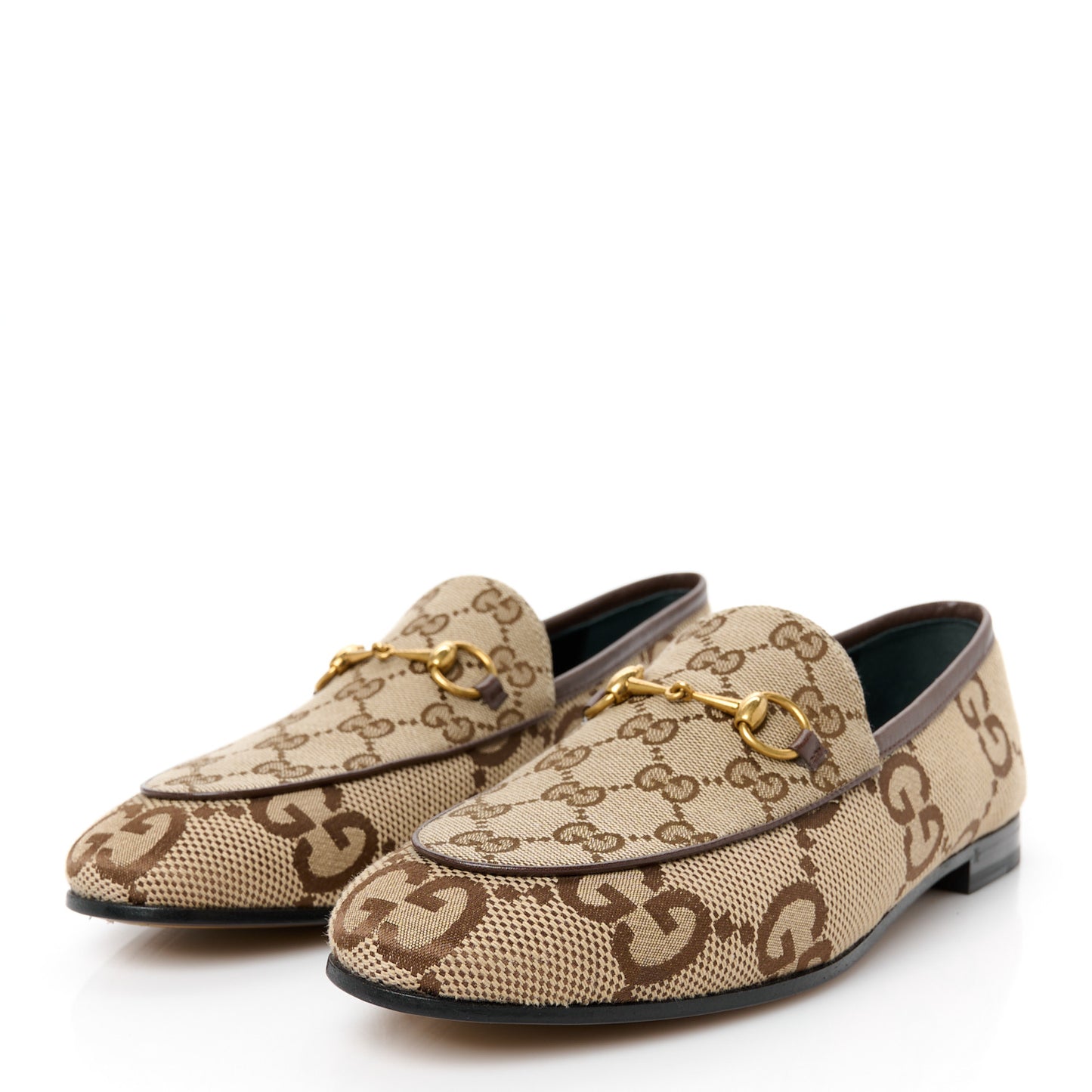Monogram Jumbo GG Malaga Kid Horsebit Womens Jordaan Loafers 39.5 Camel Ebony New Acero Beige