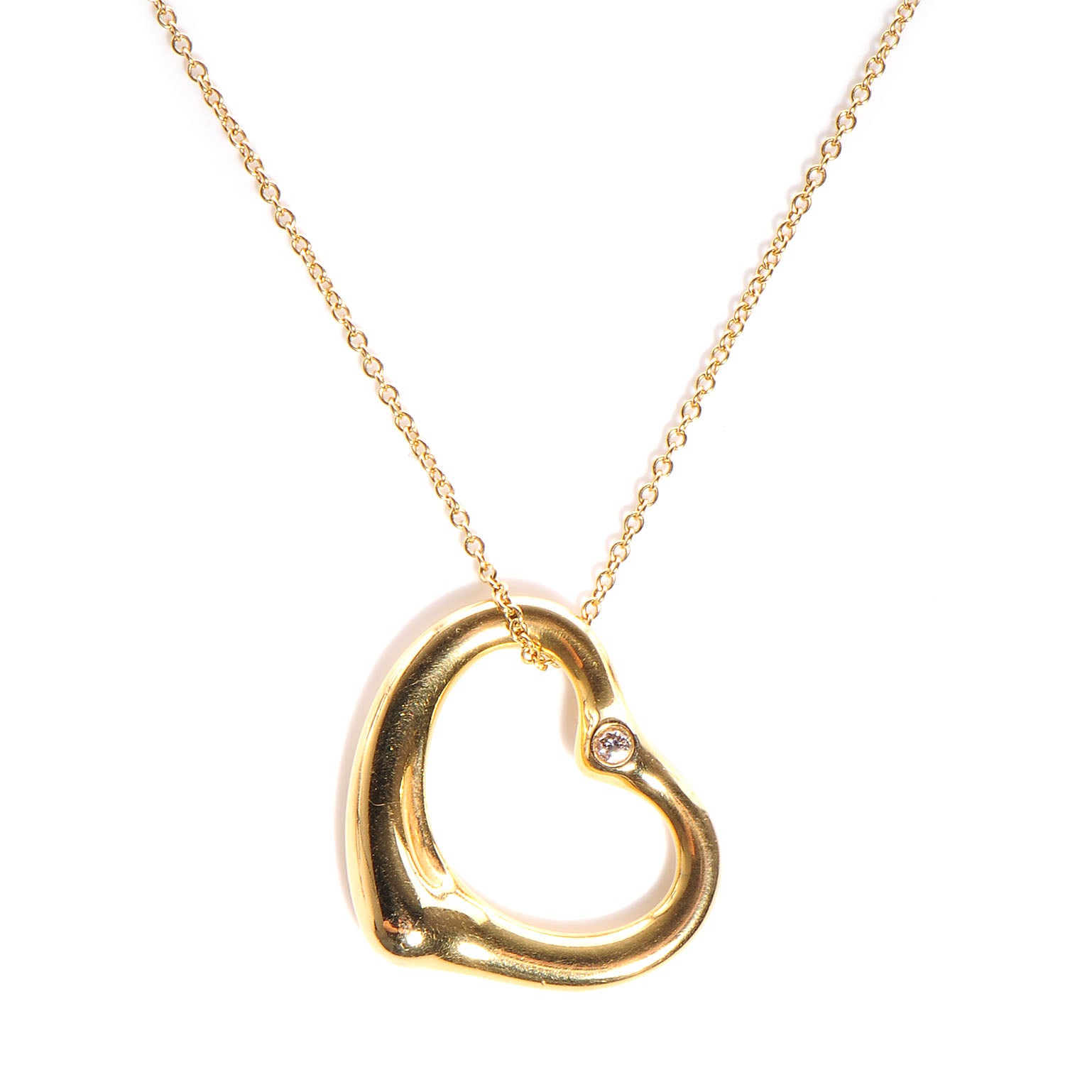 Tiffany 18K Yellow Gold Diamond Large Elsa Peretti Open Heart Pendant Necklace 1 of 7