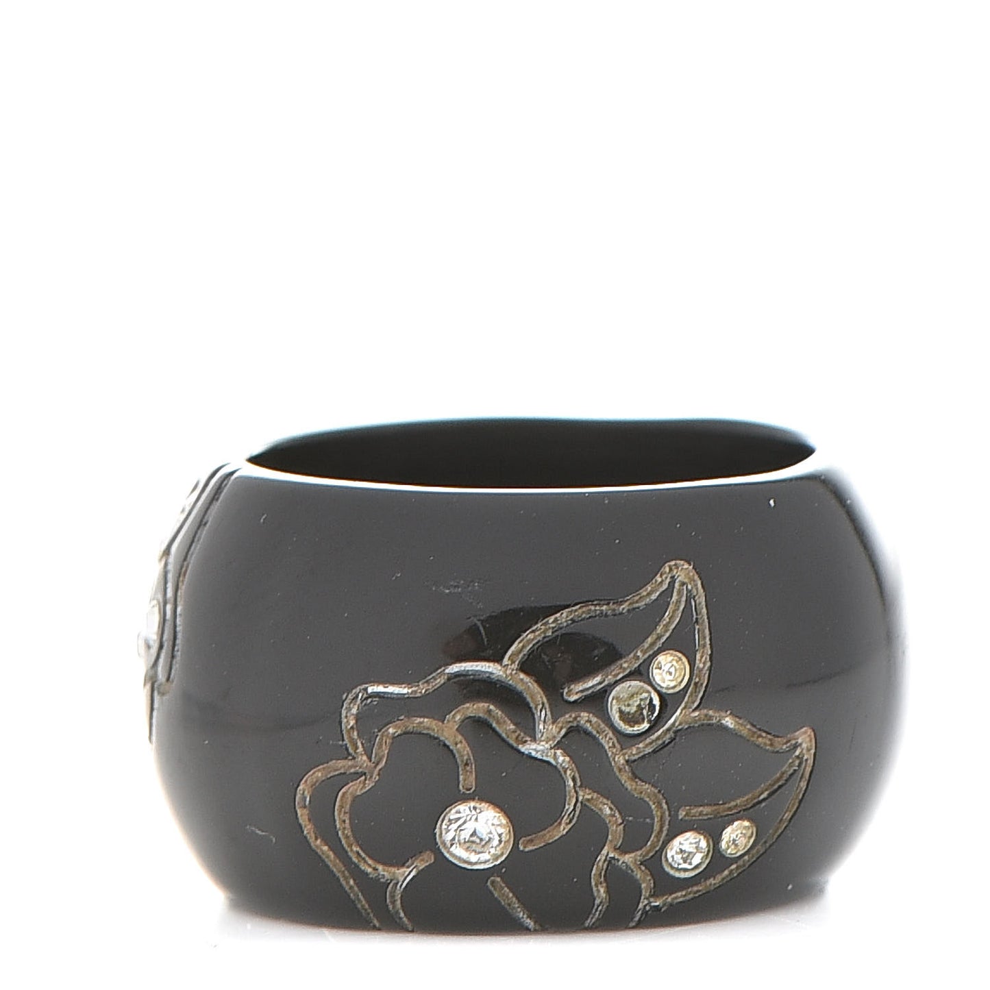 Resin Crystal CC Camellia Ring 6.5 Black