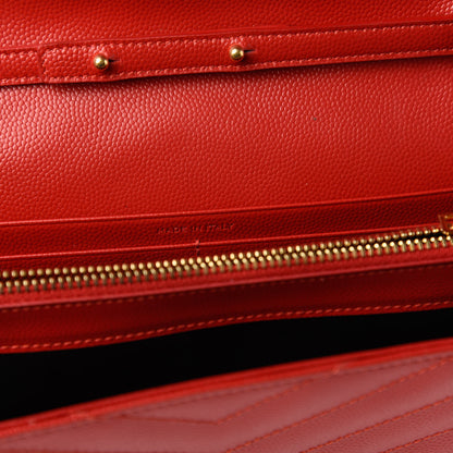 Saint Laurent Grain De Poudre Matelasse Chevron Monogram Chain Wallet Red 8 of 11