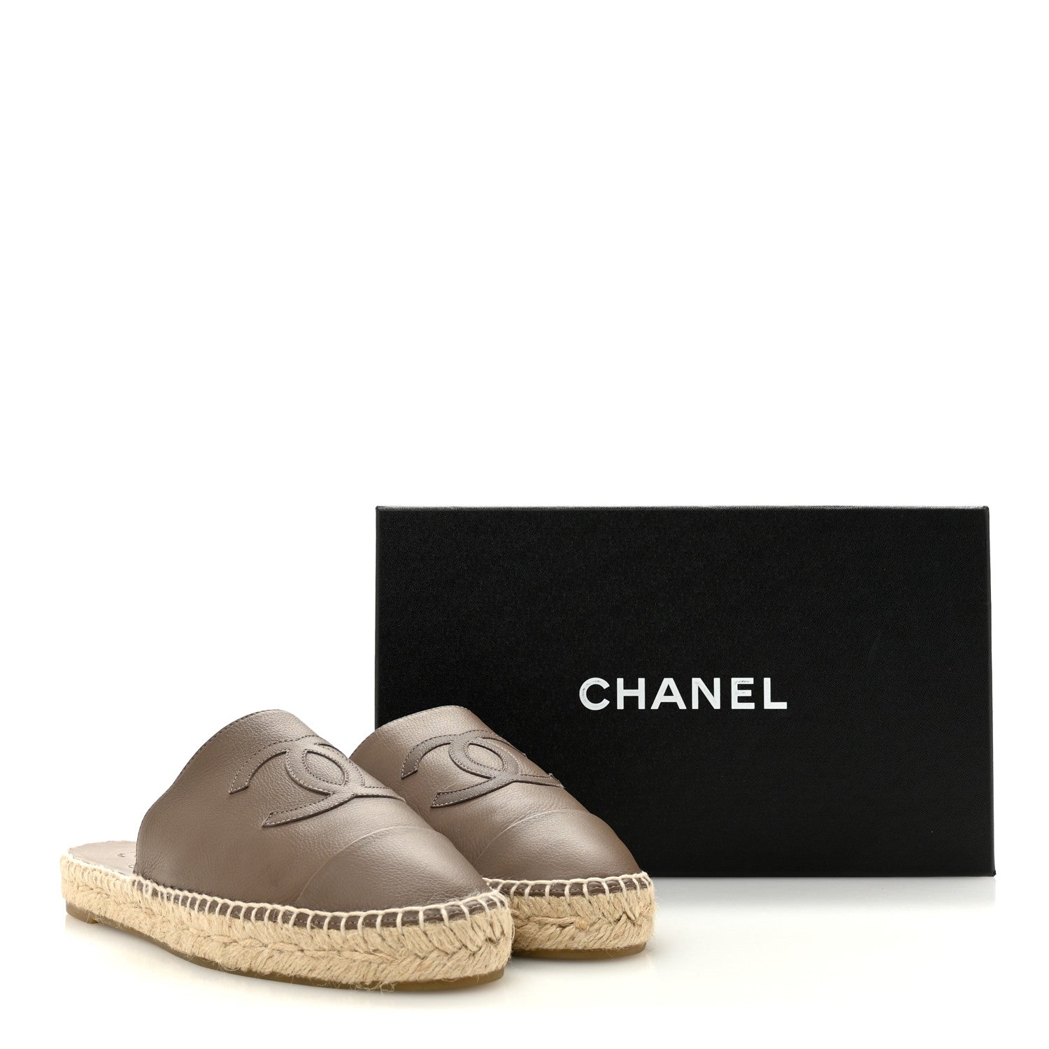 Chanel Calfskin CC Espadrille Mules 39 Dark Beige 10 of 10