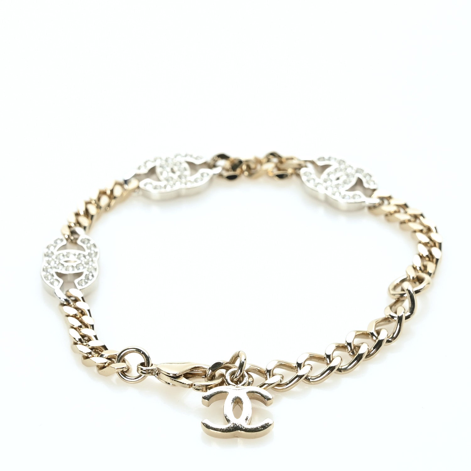 Chanel Crystal CC Chain Bracelet Gold Silver 3 of 5