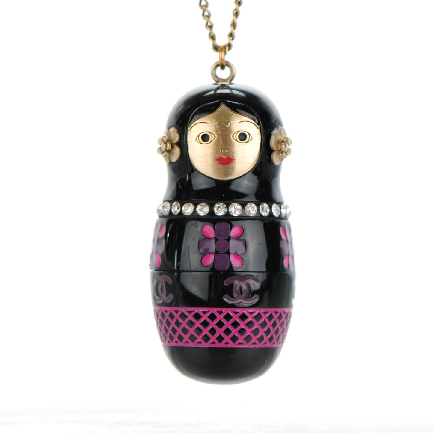 Crystal Matryoshka Pendant Necklace Pink