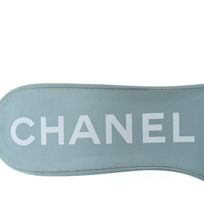 Chanel Lambskin Quilted Textured CC Mules 39 Light Blue 7 of 9