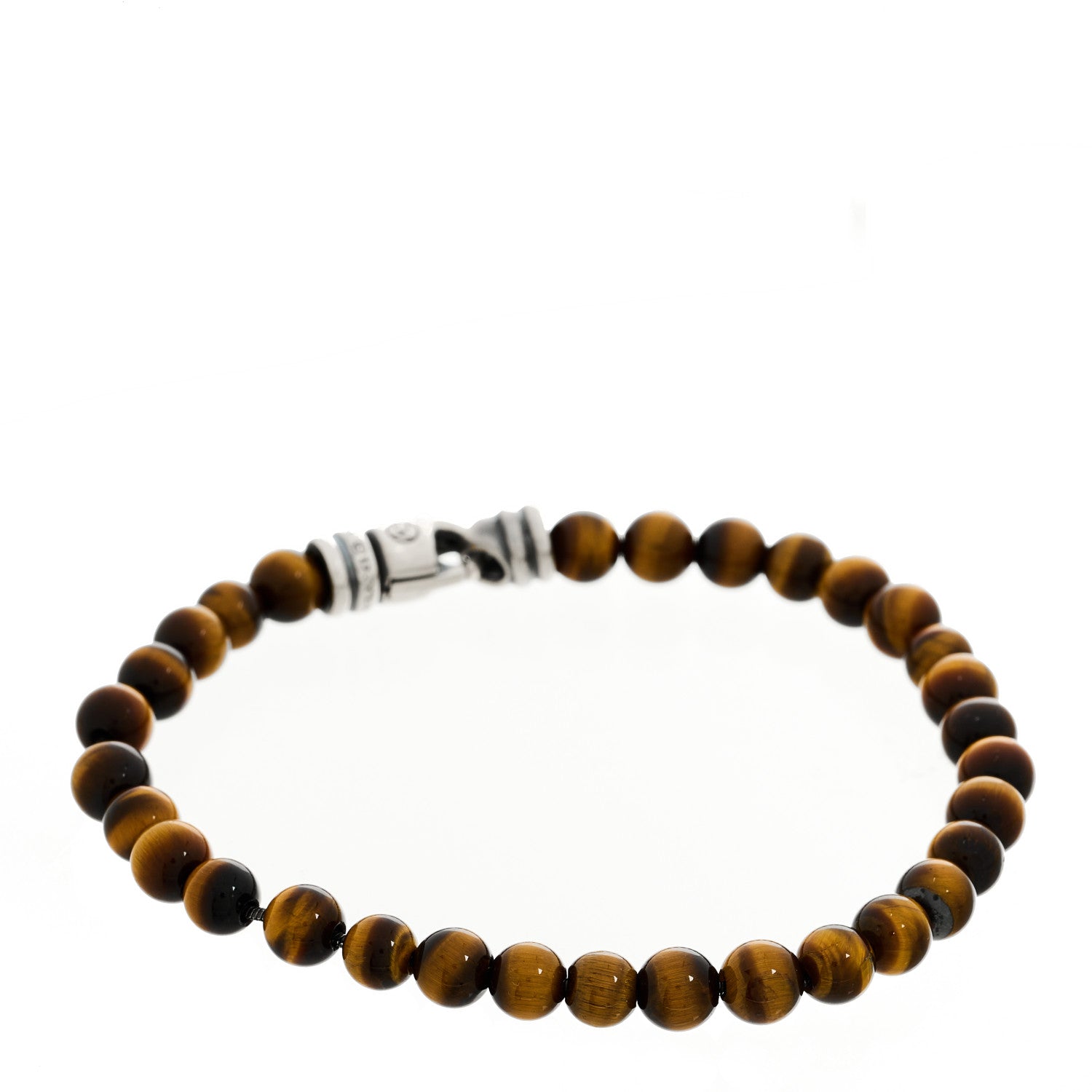 David Yurman Sterling Silver Red Tiger Eye 6mm Spiritual Beads Bracelet 1 of 3